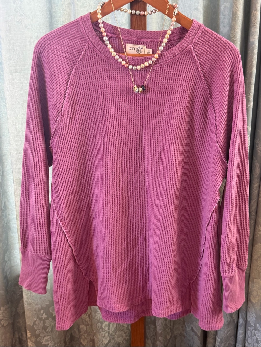 Terra & SKY Women's Long Sleeve Waffle Knit Top - Magenta